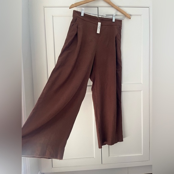 Madewell Petite Pull-On Straight Crop Pants in Linen Blend Size 2P brown NWT - Picture 4 of 9